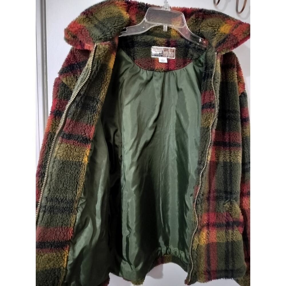 3235) Vintage Braetan Micro Velour Fleece Plaid Zip Front Berber Coat Large - Picture 6 of 11